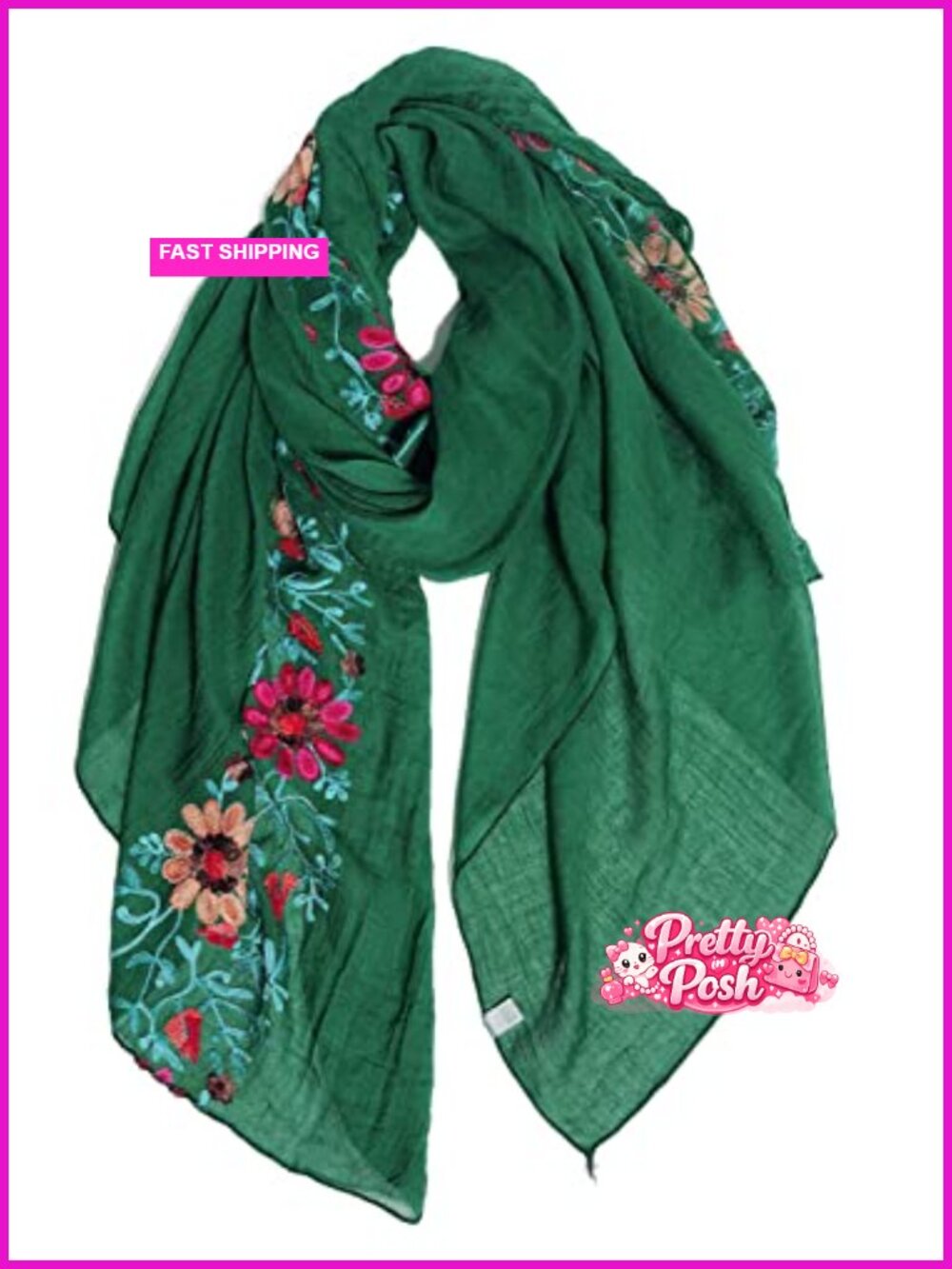 Lace Embroidered Floral Scarf Shawl Wrap Lightweight Cotton Blend Women's